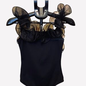 Free People Black Ruffled Bodysuit